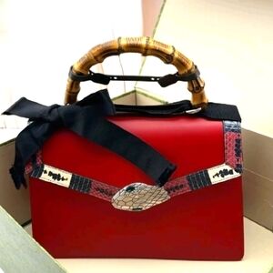 GUCCI Lilith Bamboo Leather/snakeskin Top Handle Shoulder Bag